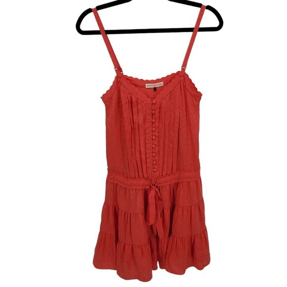 Rebecca taylor Womens Size 4 Orange pink dotted 100% silk dress button tiered - Picture 1 of 8